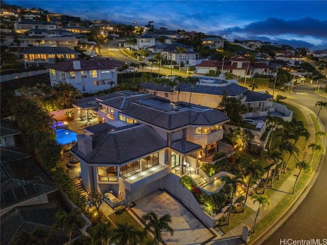 view of aerial view at dusk