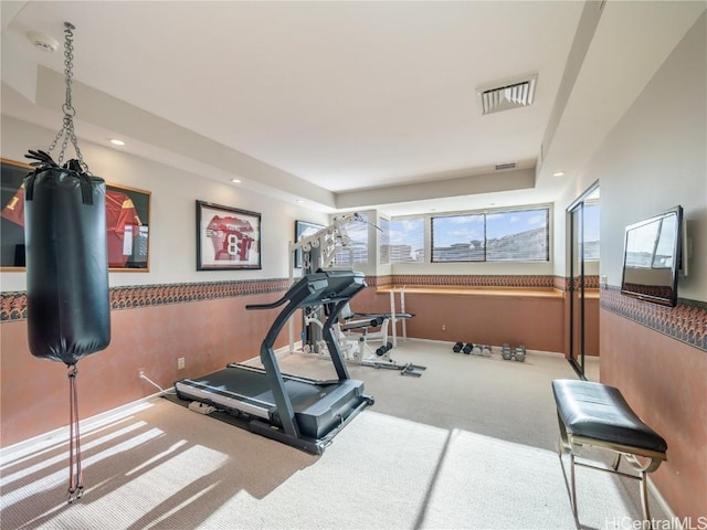 workout area featuring carpet