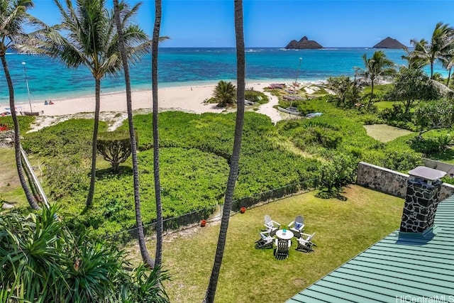 view of water feature with a beach view