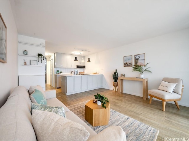 living room with light wood-type flooring