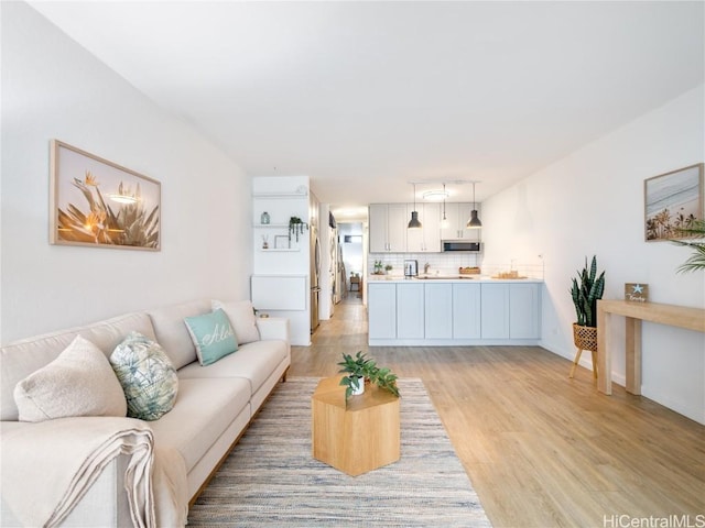 living room with light hardwood / wood-style flooring