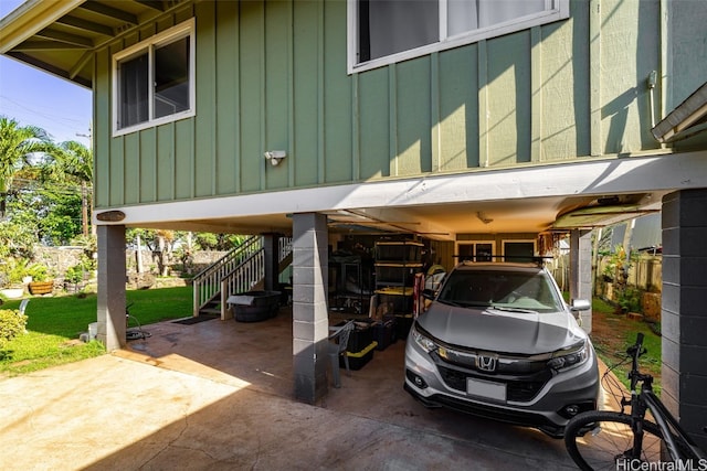 view of parking / parking lot with stairs