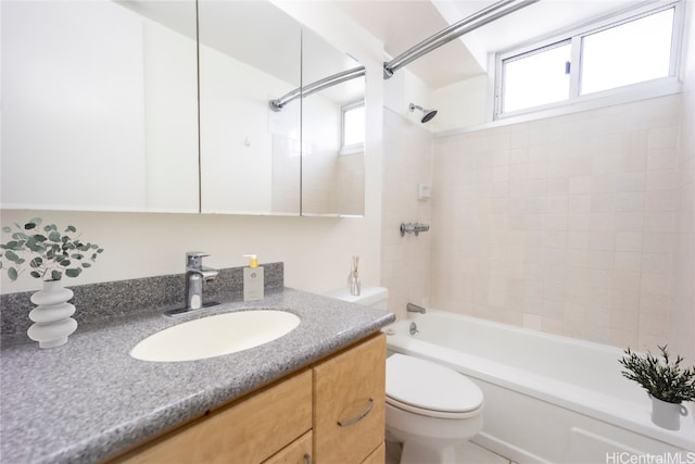 full bathroom with vanity, toilet, and bathing tub / shower combination