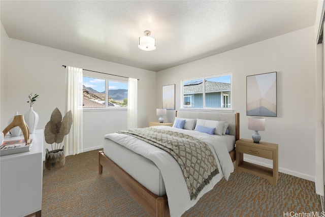 bedroom featuring carpet and a textured ceiling