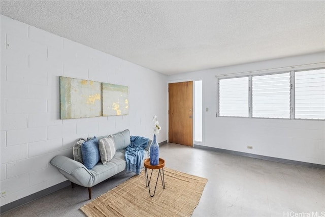 living room featuring a textured ceiling