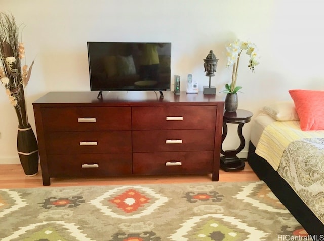 bedroom with light hardwood / wood-style flooring