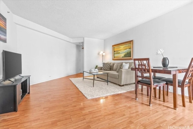 living room featuring hardwood / wood-style flooring and a textured ceiling