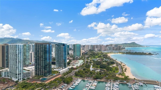 1000 Auahi St Unit 2505, Honolulu, HI 96814 - birds eye view of property with a beach view, a city view, and a water and mountain view