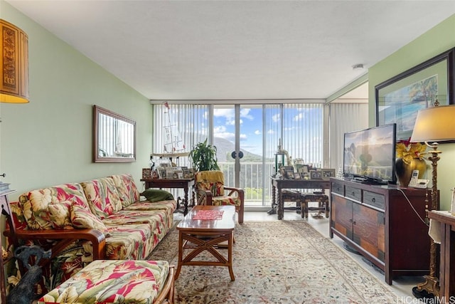 living room with expansive windows