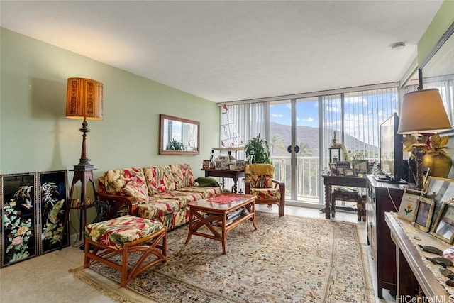 living room with expansive windows