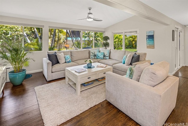 sunroom / solarium featuring ceiling fan and lofted ceiling