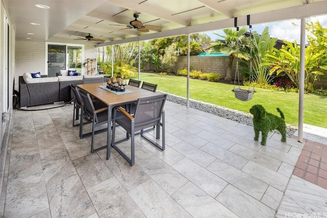 view of patio / terrace featuring an outdoor hangout area and ceiling fan