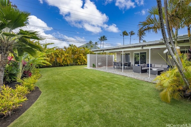 view of yard featuring a patio and an outdoor hangout area