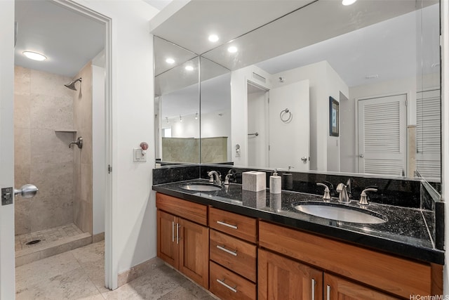 1330 Ala Moana Blvd Unit 3204, Honolulu, HI 96814 - full bath with double vanity, a tile shower, tile patterned flooring, and recessed lighting