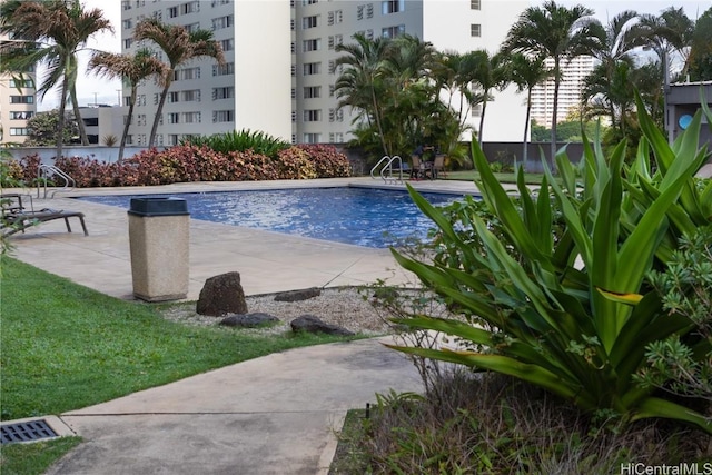 view of swimming pool with a patio