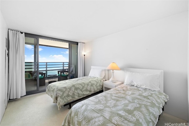 carpeted bedroom with floor to ceiling windows and access to exterior