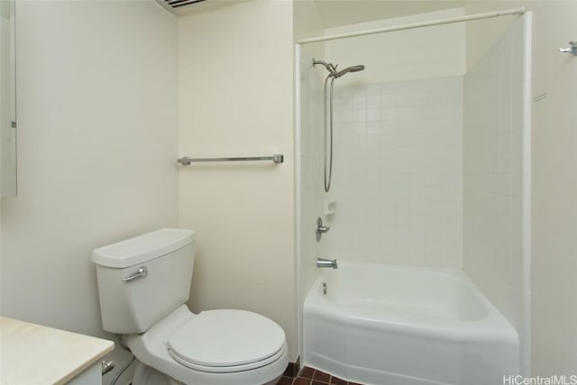 full bathroom featuring vanity, tub / shower combination, and toilet