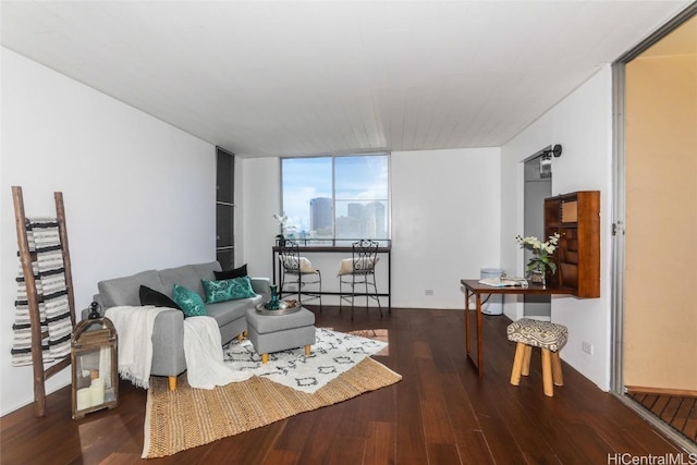 living room with dark hardwood / wood-style floors