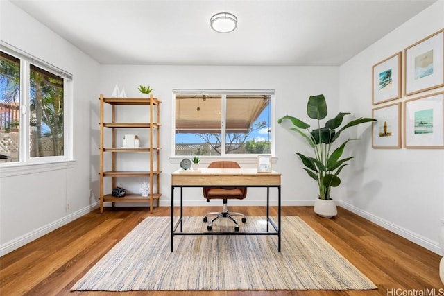 home office featuring hardwood / wood-style floors