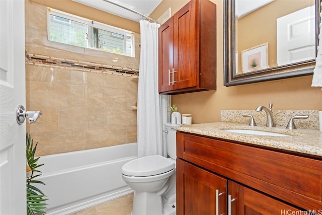 full bathroom featuring vanity, toilet, and shower / tub combo