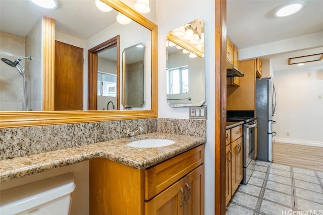 full bathroom with vanity, toilet, and shower / bath combination