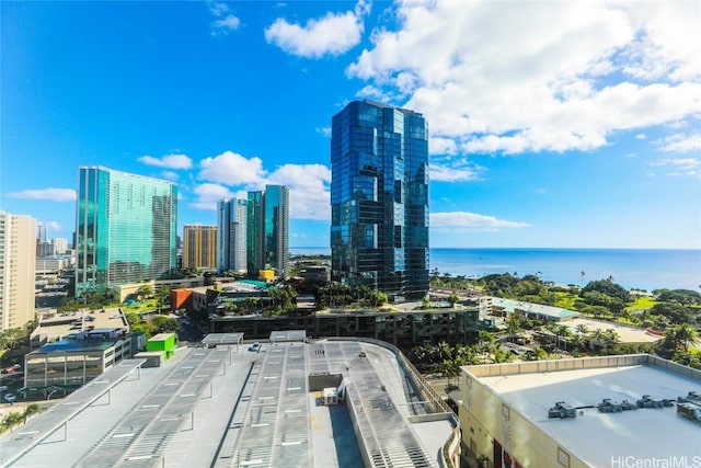 property's view of city featuring a water view