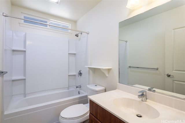 full bathroom with vanity, shower / bathtub combination, and toilet