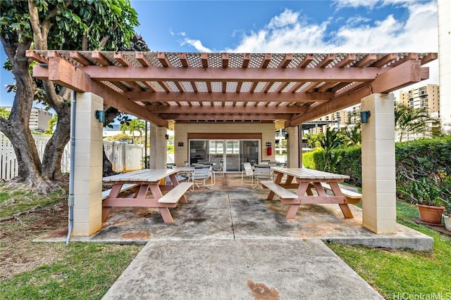 view of patio featuring a pergola