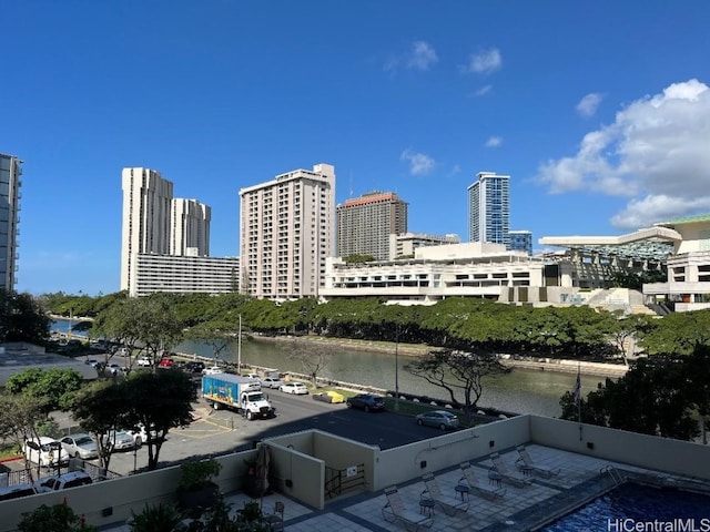 view of building exterior featuring a water view