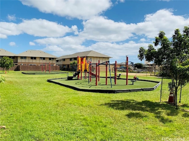 view of play area with a yard