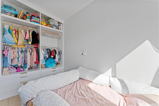 bedroom featuring hardwood / wood-style flooring and a closet