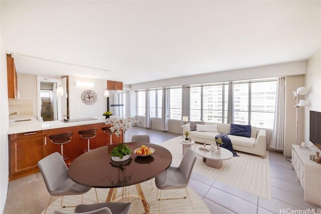 living room featuring sink and a wealth of natural light