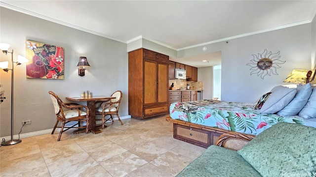 bedroom with crown molding