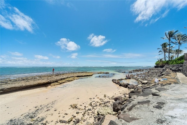 property view of water featuring a beach view