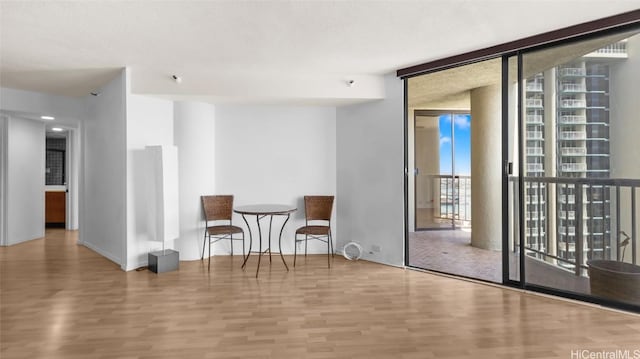 interior space with expansive windows and wood-type flooring