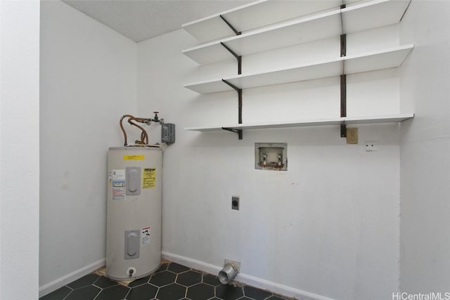 laundry room with water heater, electric dryer hookup, and washer hookup