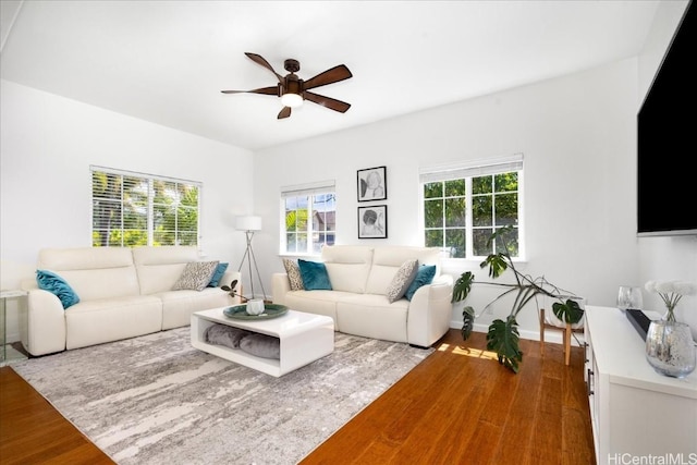 1098 Kuekue St, Honolulu, HI 96825 - living room featuring wood finished floors, ceiling fan, and baseboards