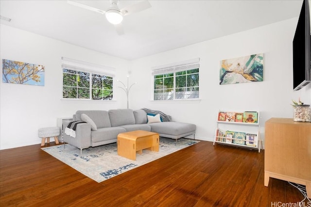 1098 Kuekue St, Honolulu, HI 96825 - living room featuring wood finished floors and ceiling fan