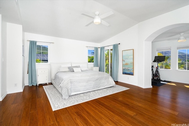 1098 Kuekue St, Honolulu, HI 96825 - bedroom featuring vaulted ceiling, multiple windows, wood finished floors, and arched walkways