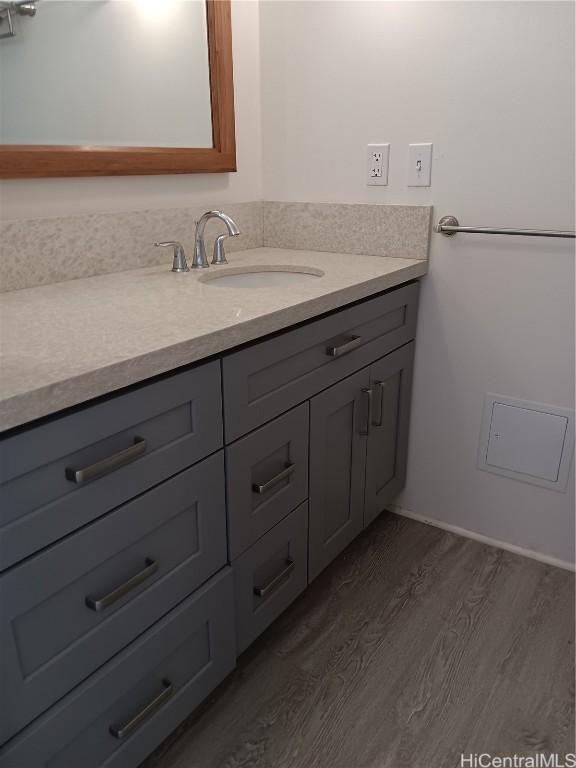 bathroom featuring wood finished floors and vanity