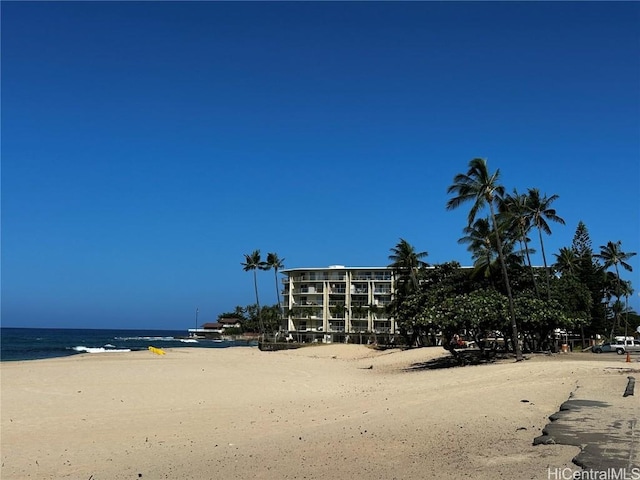 exterior space with a view of the beach and a water view