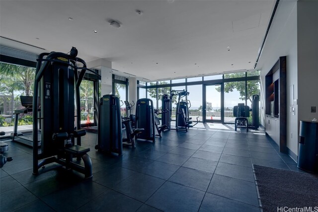 exercise room with a wall of windows