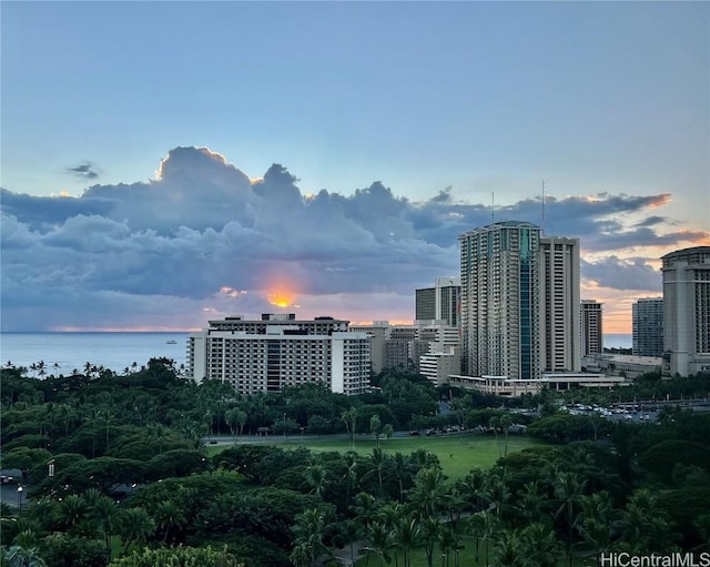 property's view of city featuring a water view