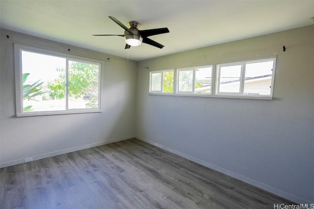 unfurnished room featuring ceiling fan and light wood-type flooring