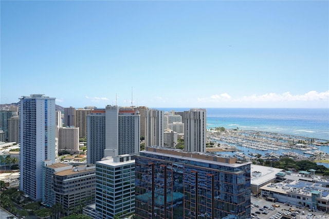 view of city with a water view