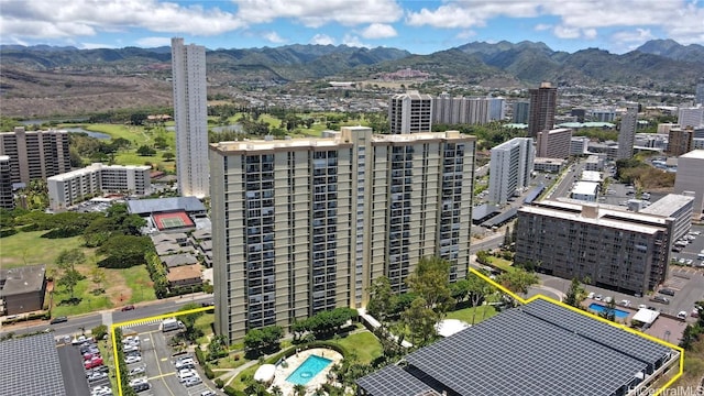 aerial view with a mountain view