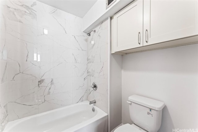 full bathroom featuring  shower combination, toilet, and visible vents