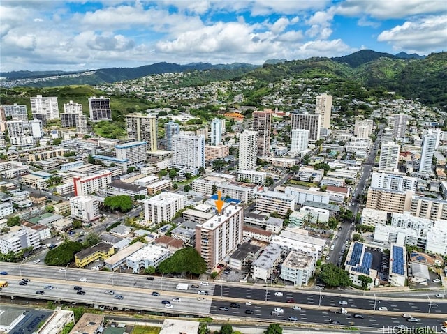 aerial view with a city view and a mountain view