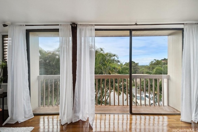 doorway to outside featuring hardwood / wood-style flooring