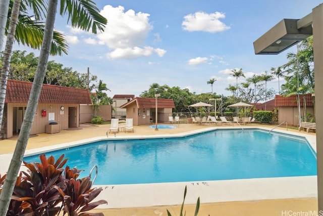 view of pool featuring a patio